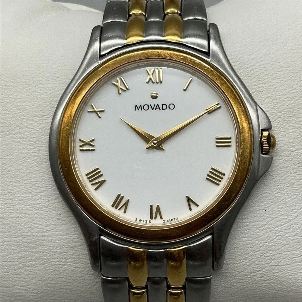 Vintage Movado Museum Mens Watch 35mm Two Tone Swiss New Battery 6.75